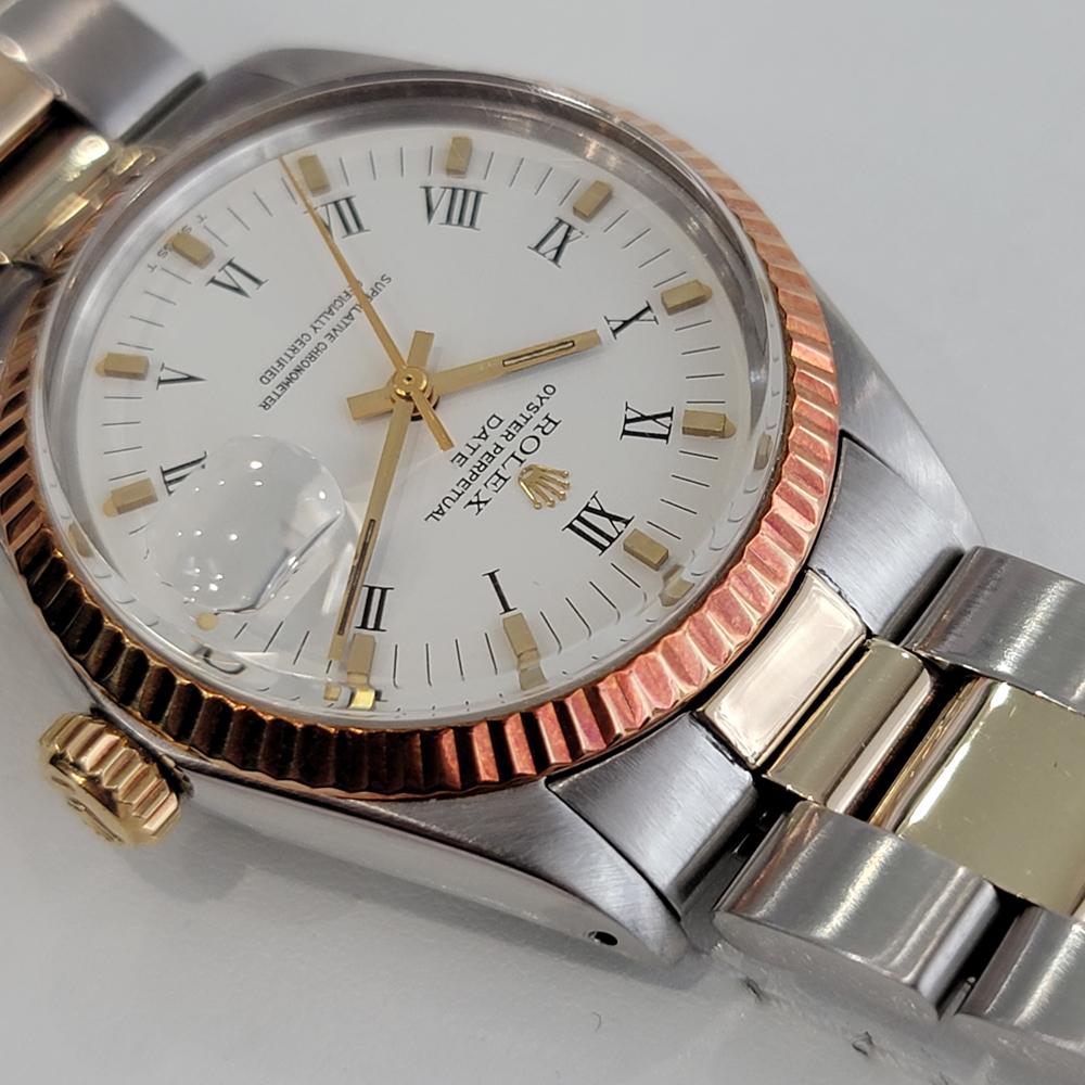 Mens Rolex Oyster Perpetual Date 1500 Gold ss Automatic 1970s Swiss RA164 In Excellent Condition For Sale In Beverly Hills, CA