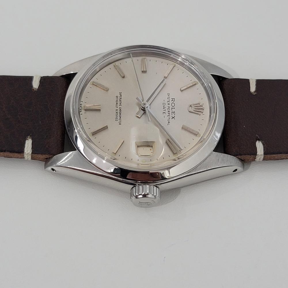 Mens Rolex Oyster Perpetual Date 1500 Automatic 1960s Vintage Swiss RA199 In Excellent Condition In Beverly Hills, CA