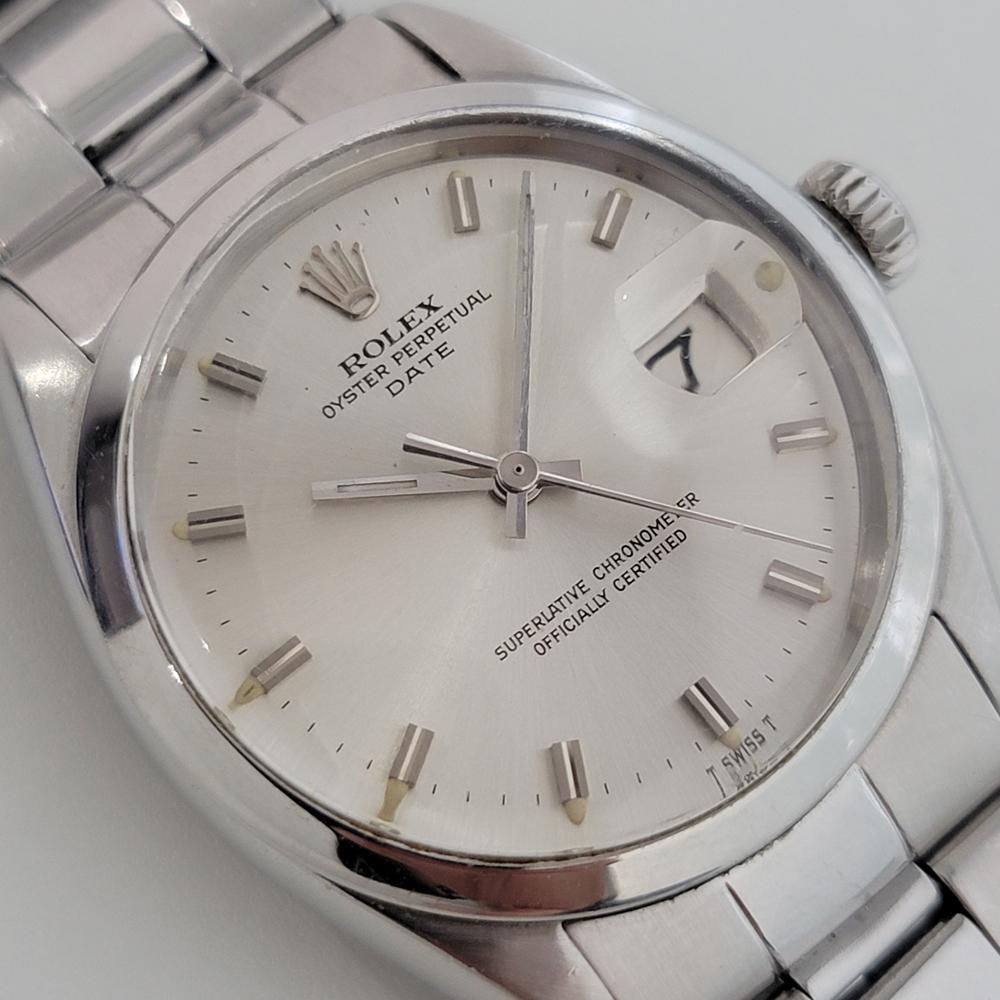 Mens Rolex Oyster Perpetual Date 1500 Automatic 1960s Vintage Swiss RJC136 In Excellent Condition In Beverly Hills, CA
