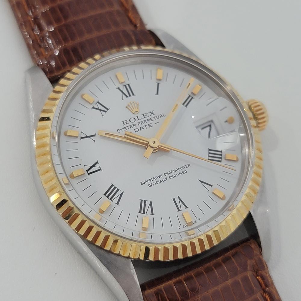 Mens Rolex Oyster Perpetual Date 15000 18k Gold ss Automatic 1980s RJC180B In Excellent Condition In Beverly Hills, CA