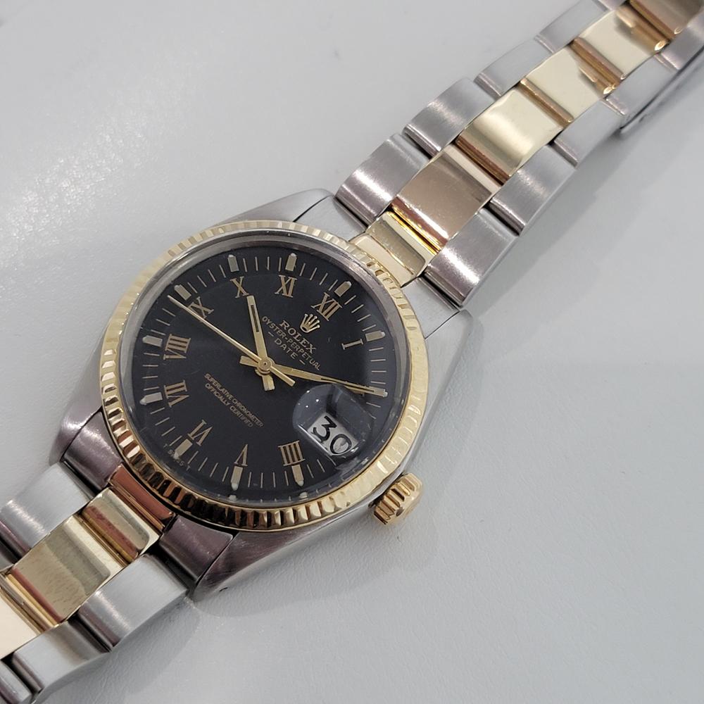 Mens Rolex Oyster Perpetual Date 1501 18k SS Automatic 1970s Swiss RA250 In Excellent Condition In Beverly Hills, CA