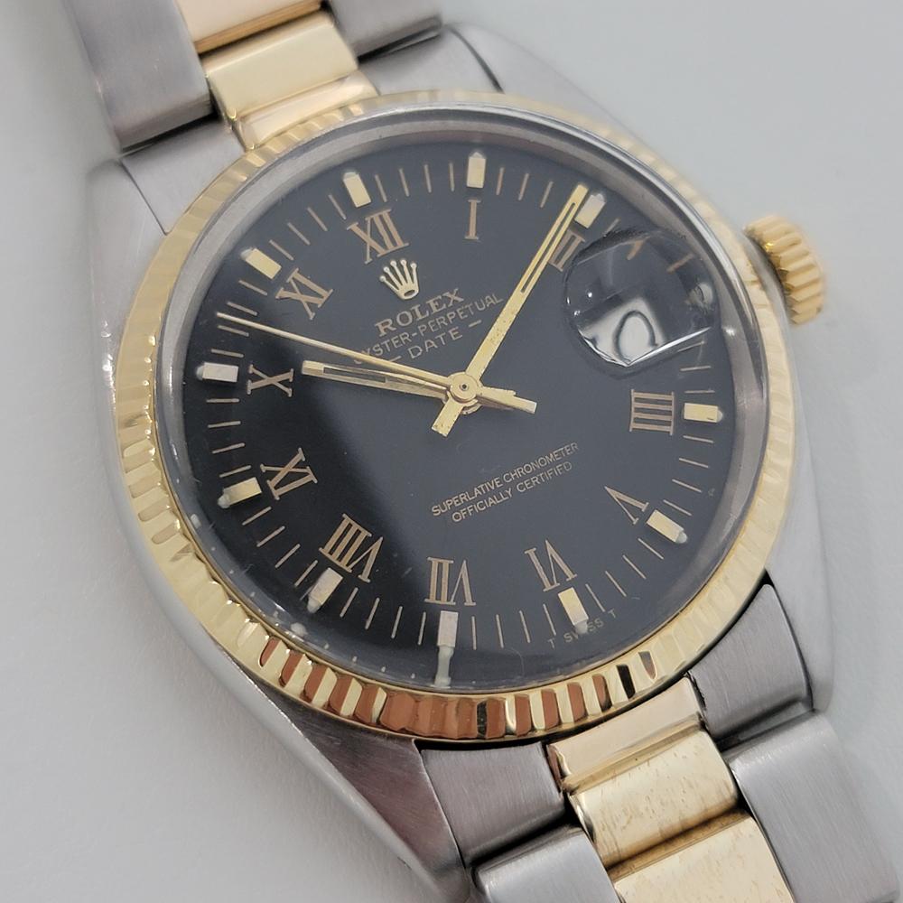 Mens Rolex Oyster Perpetual Date 1501 1970s 18k SS Automatic Swiss RA250 In Excellent Condition For Sale In Beverly Hills, CA
