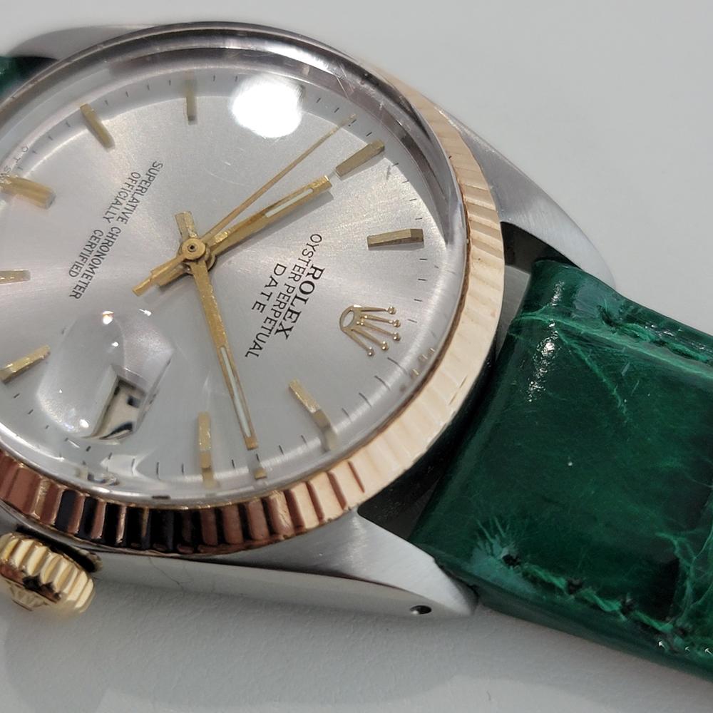 Mens Rolex Oyster Perpetual Date 1501 35mm 18k SS Automatic 1960s Swiss RA357G In Excellent Condition In Beverly Hills, CA