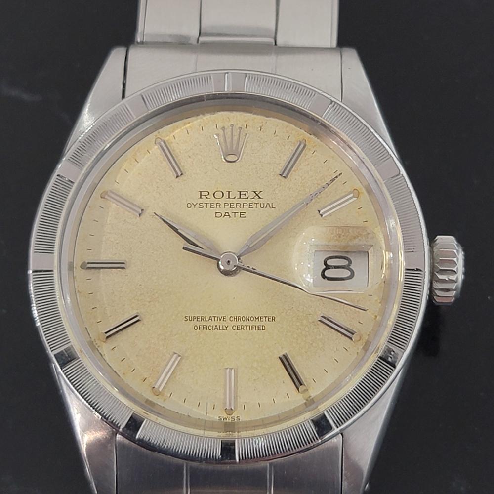Timeless icon, Men's Rolex Oyster Perpetual Date ref.1501 automatic, c.1963, all original. Verified authentic by a master watchmaker. Stunning original Rolex signed tropical dial, applied silver indice hour markers, date display at the 3 position,