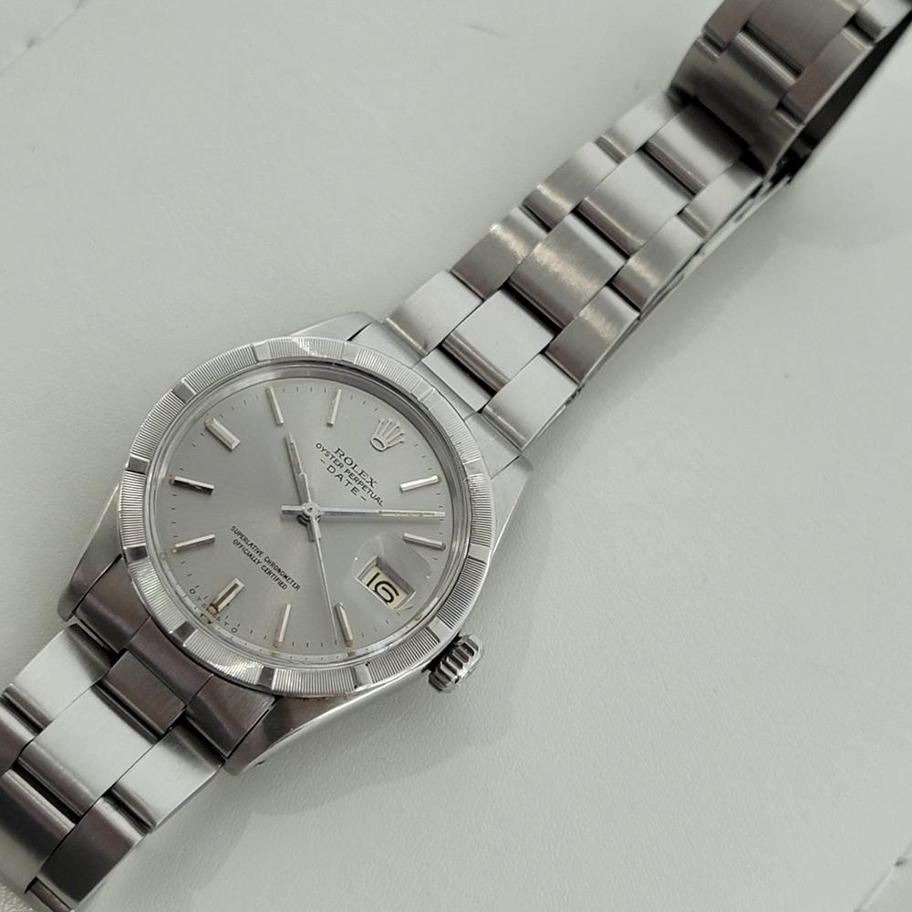 Mens Rolex Oyster Perpetual Date 1501 Automatic w Paper 1970s All Original RA320 In Excellent Condition For Sale In Beverly Hills, CA