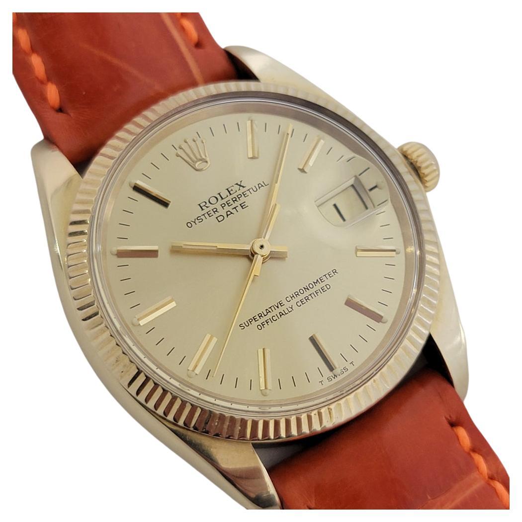 Mens Rolex Oyster Perpetual Date 1503 14k Gold 1970s Swiss Automatic RJC192 For Sale