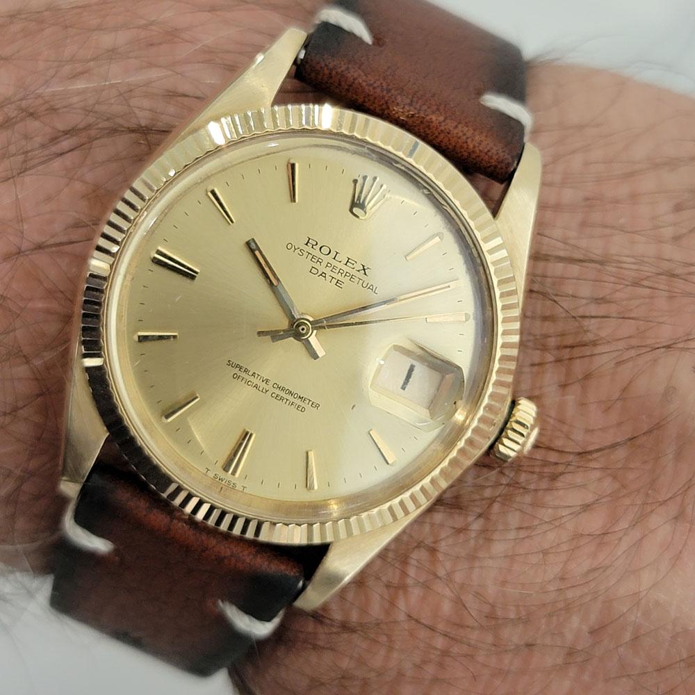 Mens Rolex Oyster Perpetual Date 1503 14k Gold Automatic 1960s Vintage RA347B For Sale 6