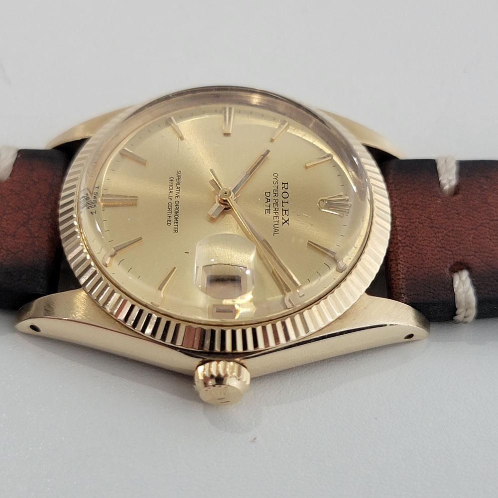 Mens Rolex Oyster Perpetual Date 1503 14k Gold Automatic 1960s Vintage RA347B In Excellent Condition For Sale In Beverly Hills, CA