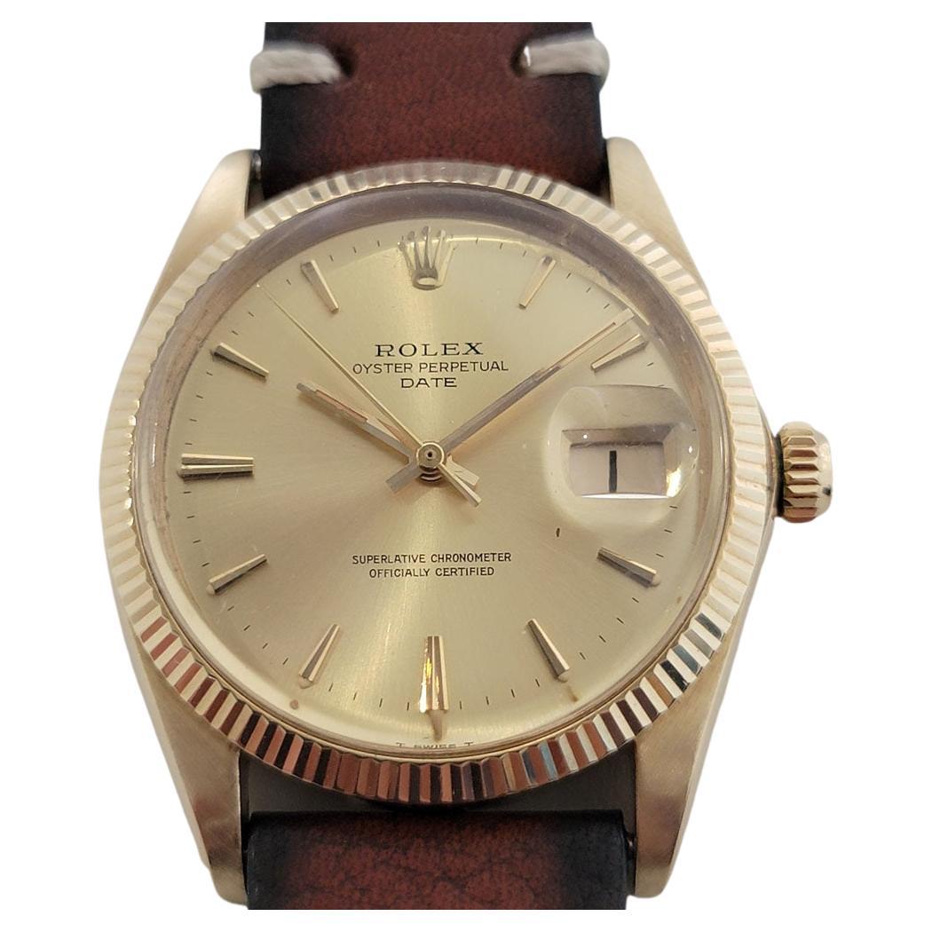 Rolex Montre Oyster Perpetual Date 1503 automatique en or 14 carats vintage pour hommes RA347B, années 1960