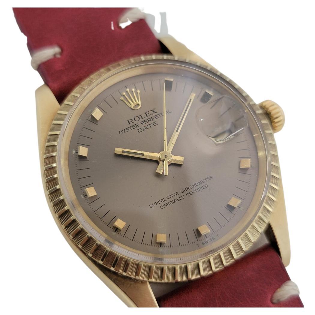 Mens Rolex Oyster Perpetual Date 1503 14k Solid Gold 1970s Automatic RJC120 For Sale