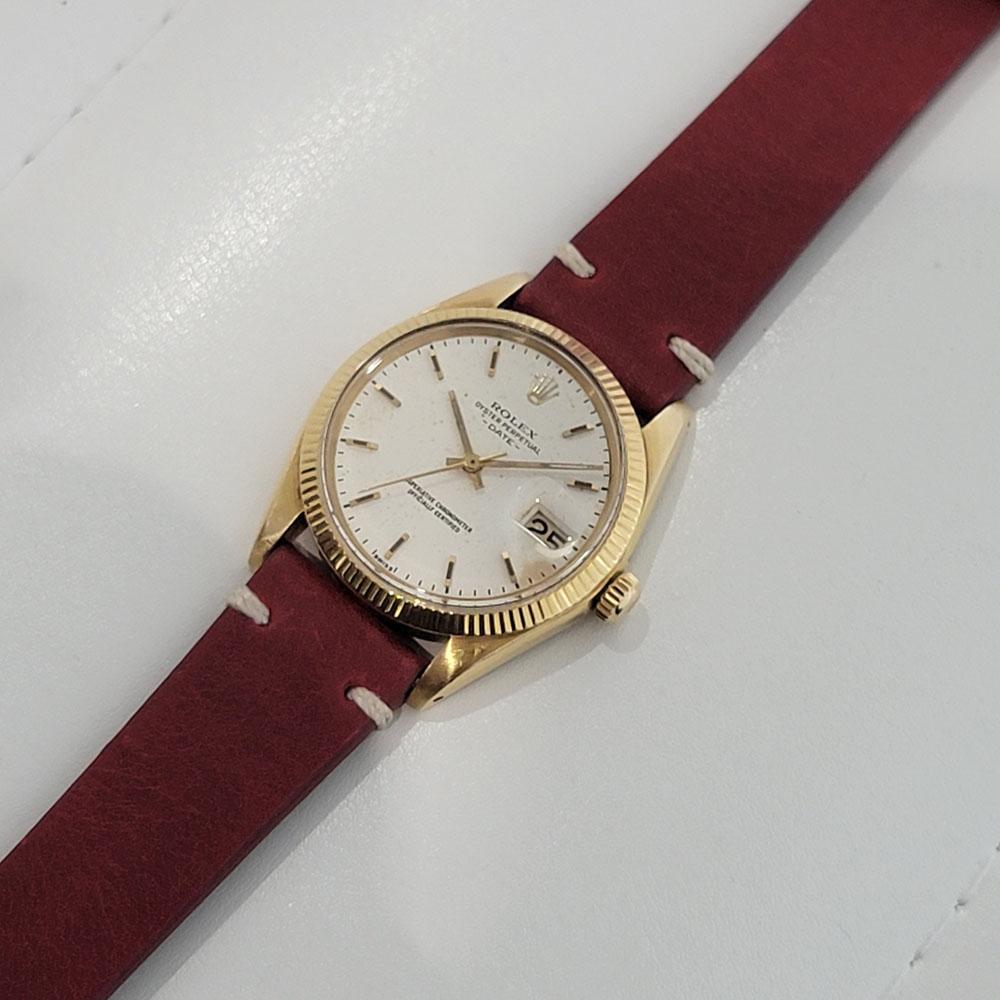 Mens Rolex Oyster Perpetual Date 1503 14k Solid Gold Automatic 1960s RA348 In Excellent Condition For Sale In Beverly Hills, CA