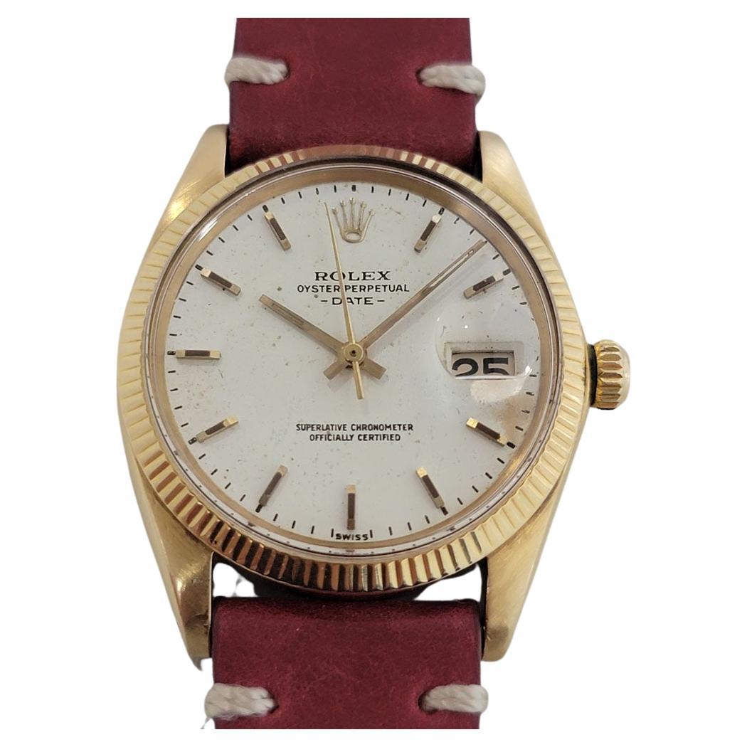 Mens Rolex Oyster Perpetual Date 1503 14k Solid Gold Automatic 1960s RA348 For Sale