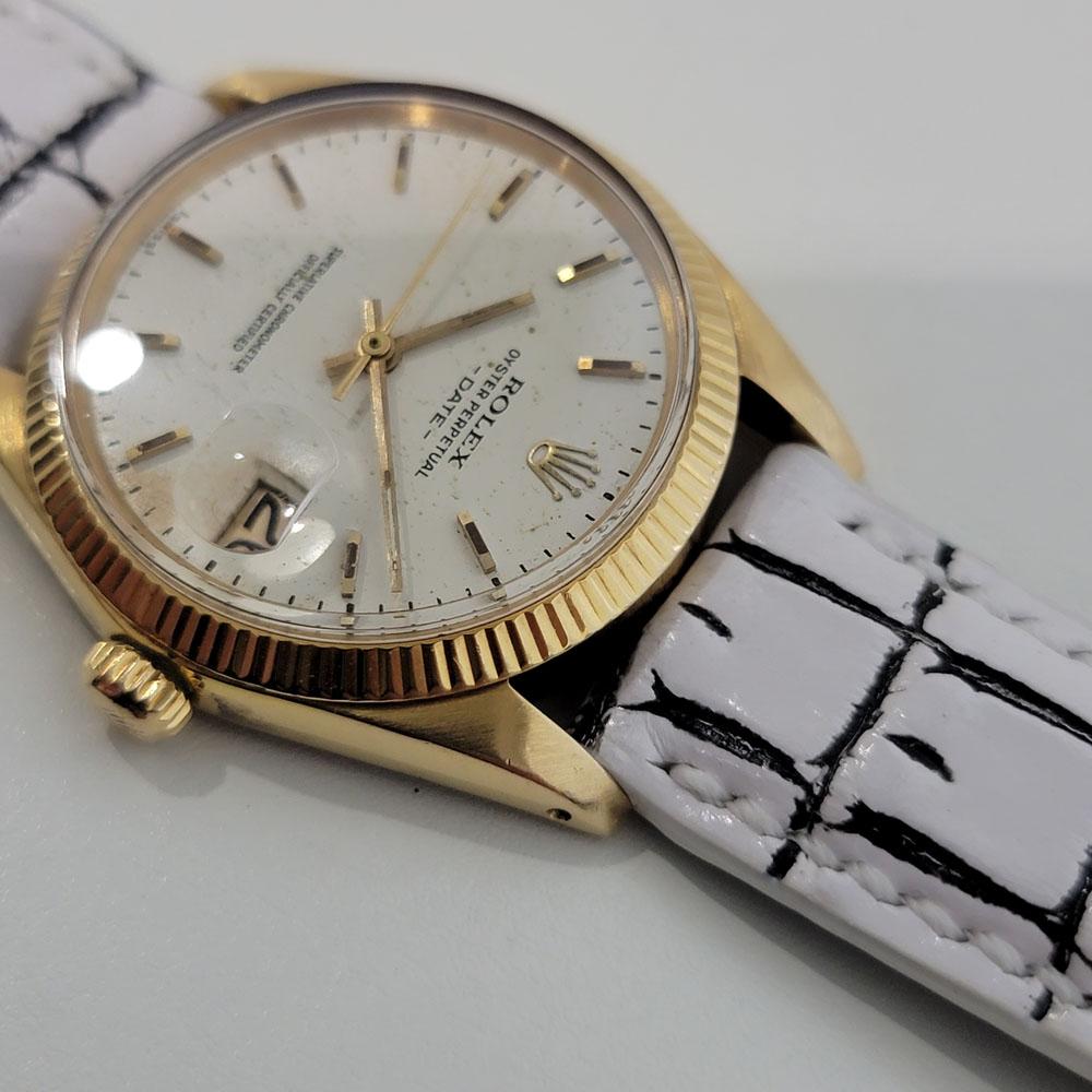 Mens Rolex Oyster Perpetual Date 1503 14k Solid Gold Automatic 1960s Ra348w In Excellent Condition For Sale In Beverly Hills, CA