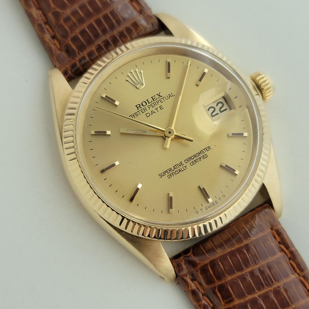 Mens Rolex Oyster Perpetual Date 1503 18k Solid Gold 34mm Automatic 1960s RA387B In Excellent Condition In Beverly Hills, CA