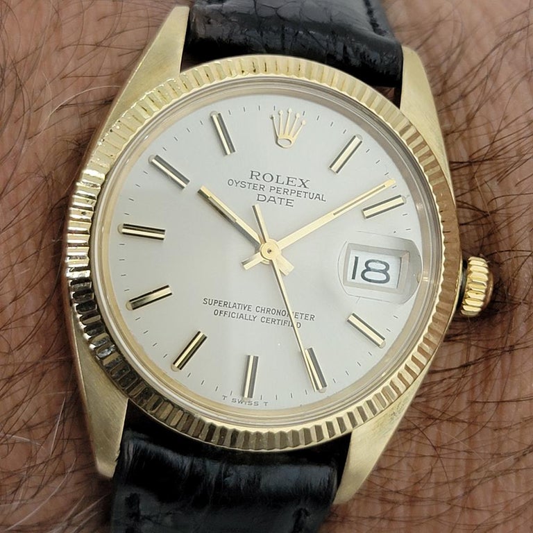 Mens Rolex Oyster Perpetual Date 1503 14k Solid Gold Automatic 1970s RJC158 For Sale 9