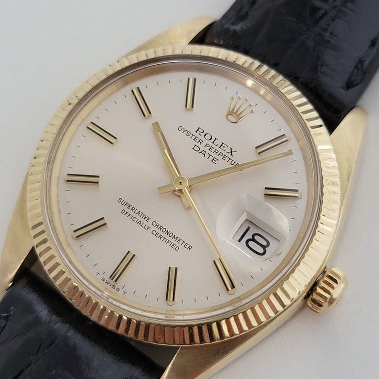 Men's Mens Rolex Oyster Perpetual Date 1503 14k Solid Gold Automatic 1970s RJC158 For Sale