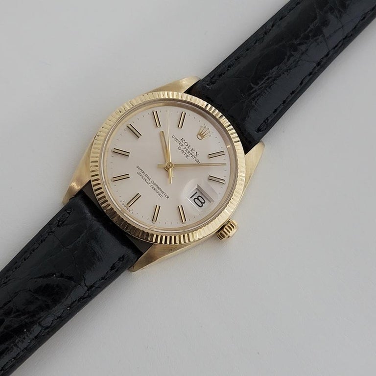 Mens Rolex Oyster Perpetual Date 1503 14k Solid Gold Automatic 1970s RJC158 For Sale 1