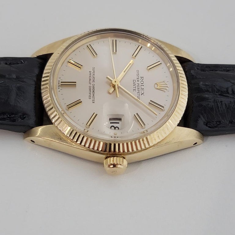 Mens Rolex Oyster Perpetual Date 1503 14k Solid Gold Automatic 1970s RJC158 For Sale 2