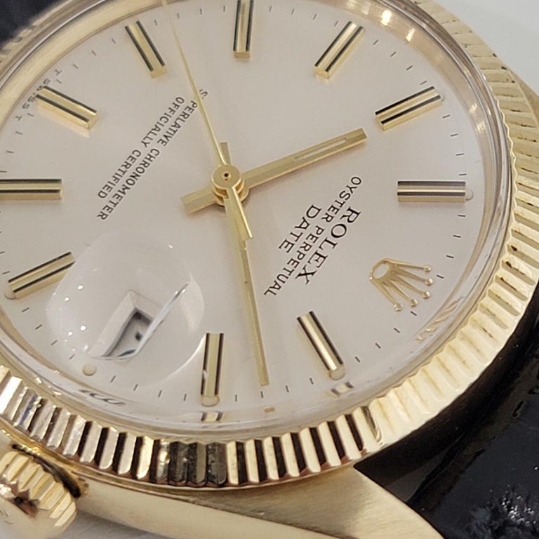Mens Rolex Oyster Perpetual Date 1503 14k Solid Gold Automatic 1970s RJC158 For Sale 3