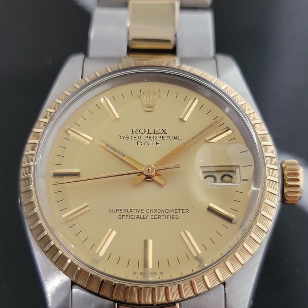Mens Rolex Oyster Perpetual Date 1505 14k Gold ss Automatic 1970s RA165 In Excellent Condition In Beverly Hills, CA