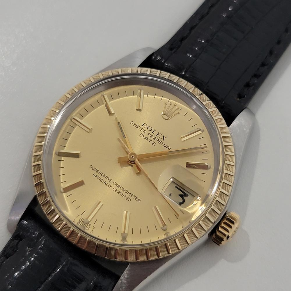 Mens Rolex Oyster Perpetual Date 1505 14k Gold ss Automatic 1970s RA165B In Excellent Condition For Sale In Beverly Hills, CA