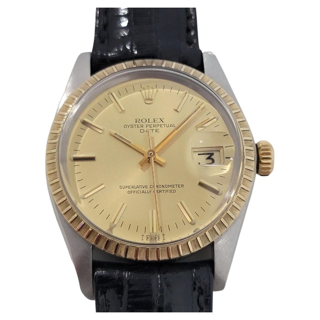 Mens Rolex Oyster Perpetual Date 1505 14k Gold ss Automatic 1970s RA165B For Sale