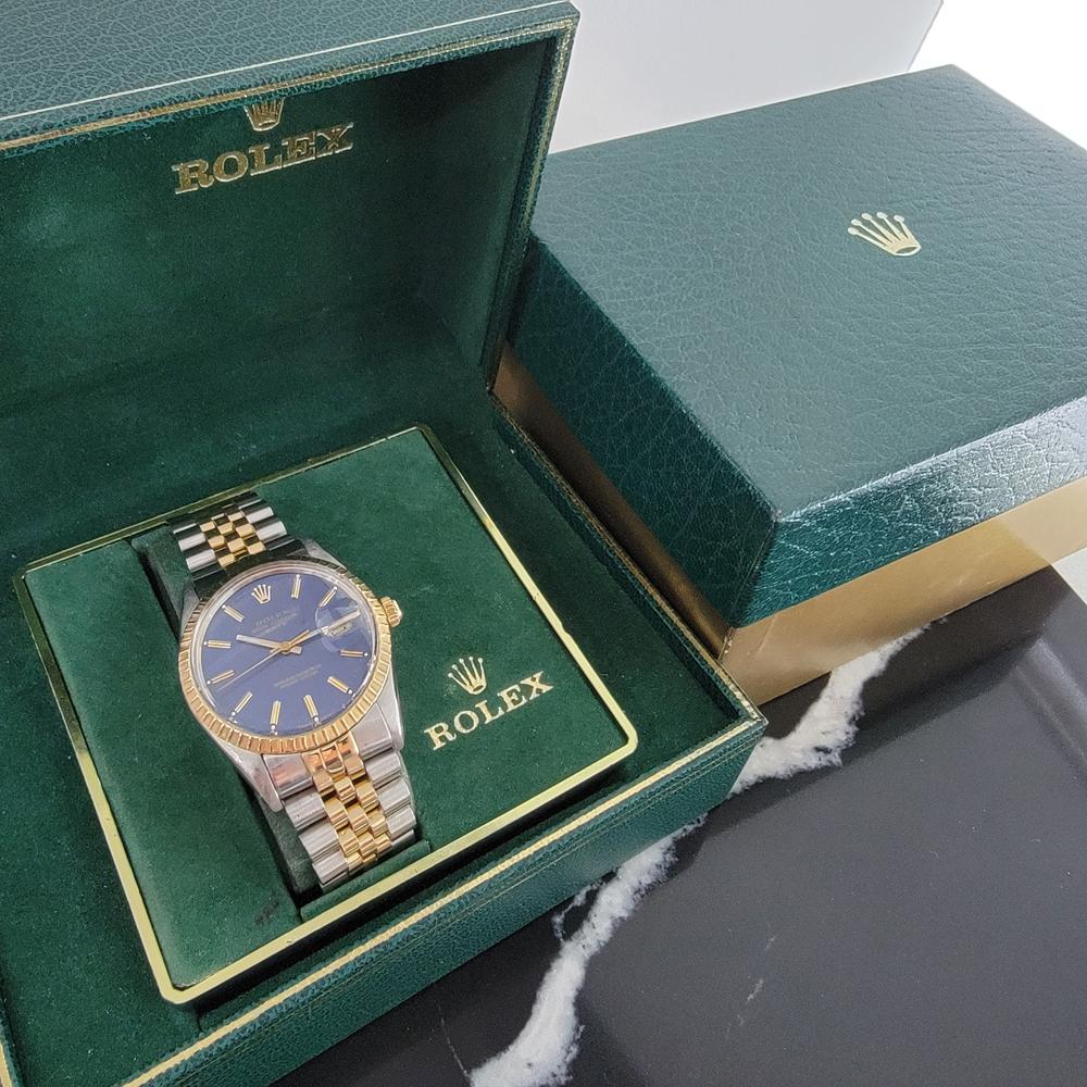 Mens Rolex Oyster Perpetual Date 15053 Automatic Blue Dial 1980s w Box RA11 8