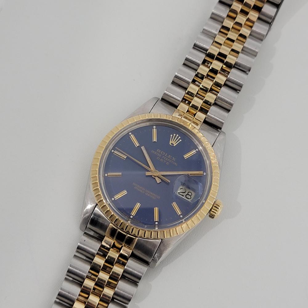 Men's Mens Rolex Oyster Perpetual Date 15053 Automatic Blue Dial 1980s w Box RA11