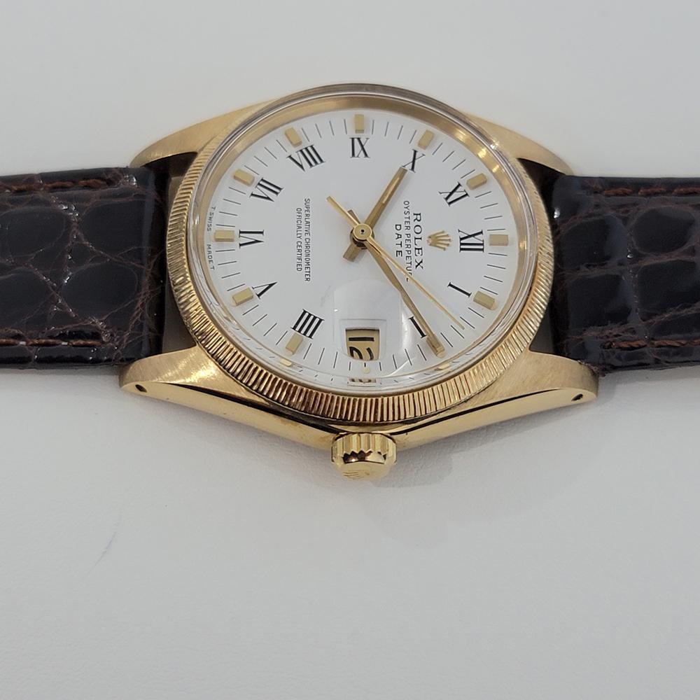Mens Rolex Oyster Perpetual Date 1507 18k Solid Gold Automatic 1960s RA218B In Excellent Condition For Sale In Beverly Hills, CA