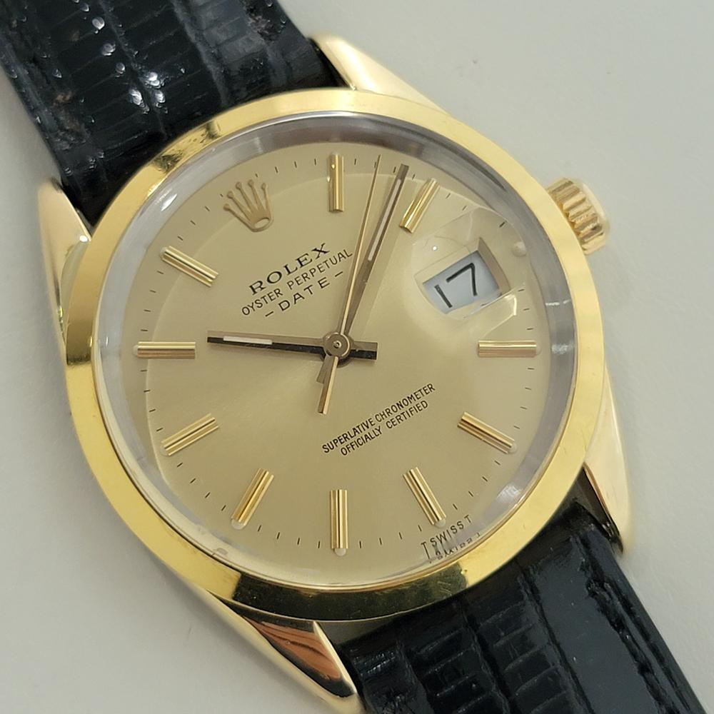 Mens Rolex Oyster Perpetual Date 15505 34mm Gold Capped Automatic 1980s RA455 In Excellent Condition In Beverly Hills, CA