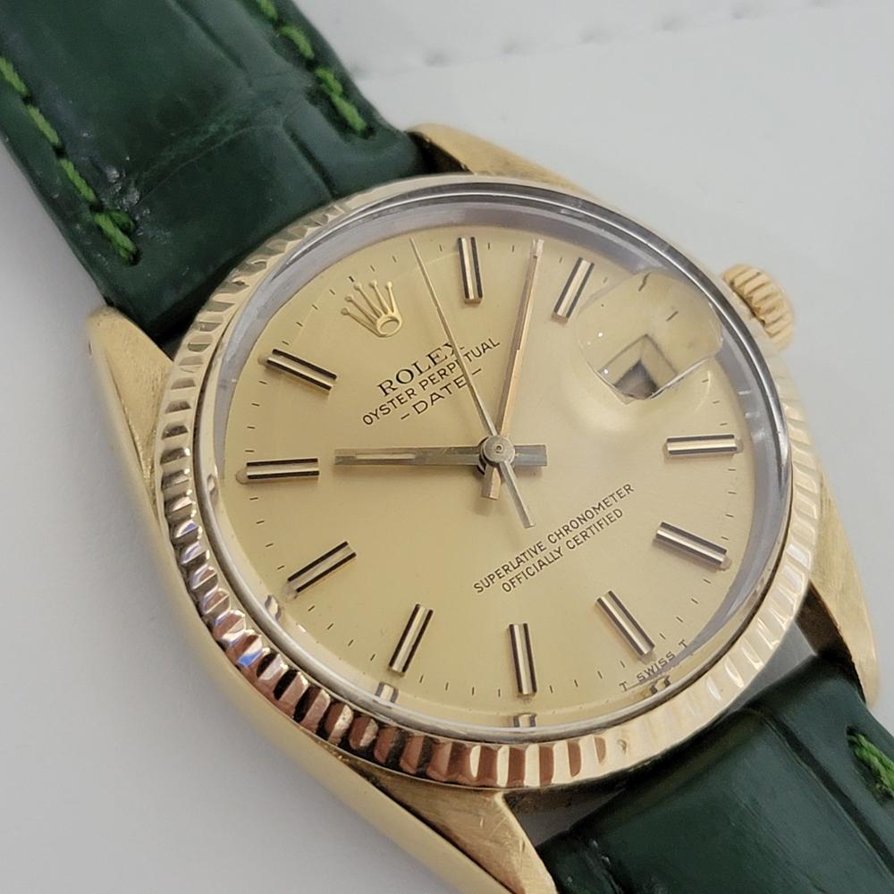 Herren Rolex Oyster Perpetual Date 15505 Gold-gefasster Automatik 1980er Jahre RA212 im Zustand „Hervorragend“ in Beverly Hills, CA