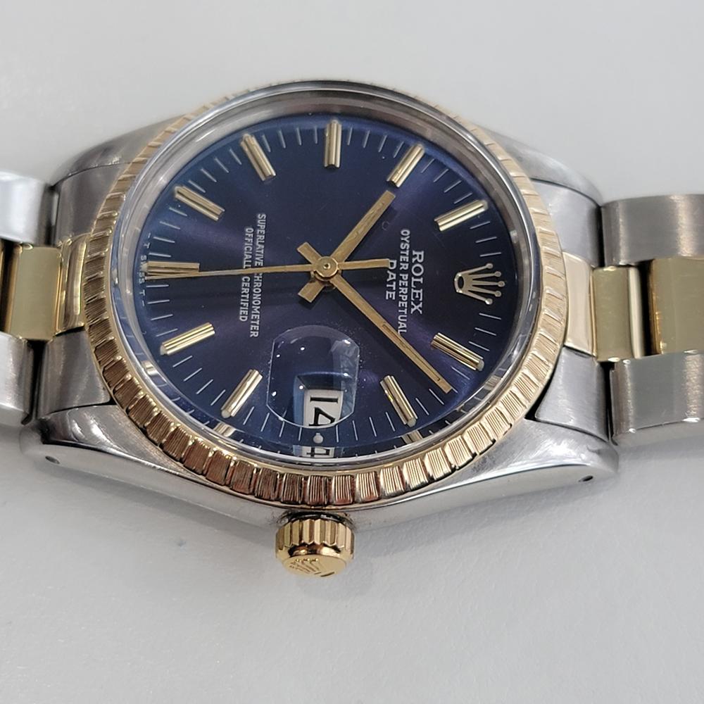 Mens Rolex Oyster Perpetual Date 1980s 15053 14k Gold ss Automatic Swiss RA272 In Excellent Condition For Sale In Beverly Hills, CA