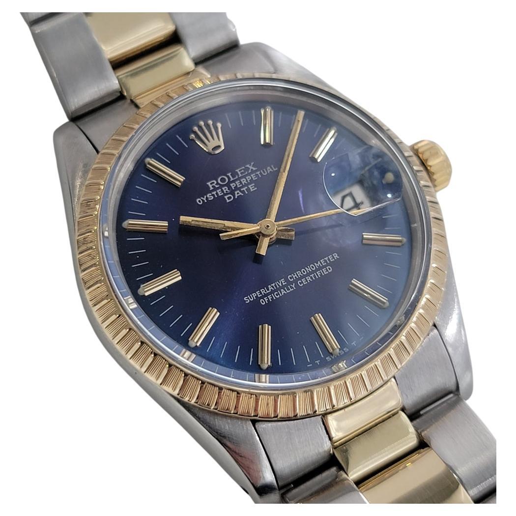 Mens Rolex Oyster Perpetual Date 1980s 15053 14k Gold ss Automatic Swiss RA272 For Sale