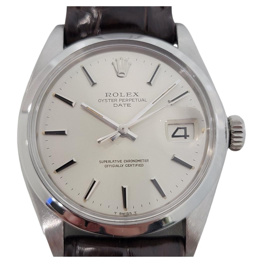 Mens Rolex Oyster Perpetual Date Ref 1500 1960s Automatic w Paper RA245B For Sale