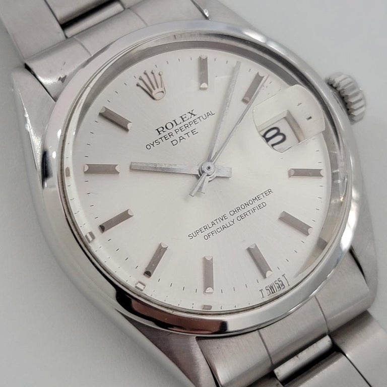 Mens Rolex Oyster Perpetual Date Ref 1500 Automatic 1970s Vintage RA13 In Excellent Condition For Sale In Beverly Hills, CA