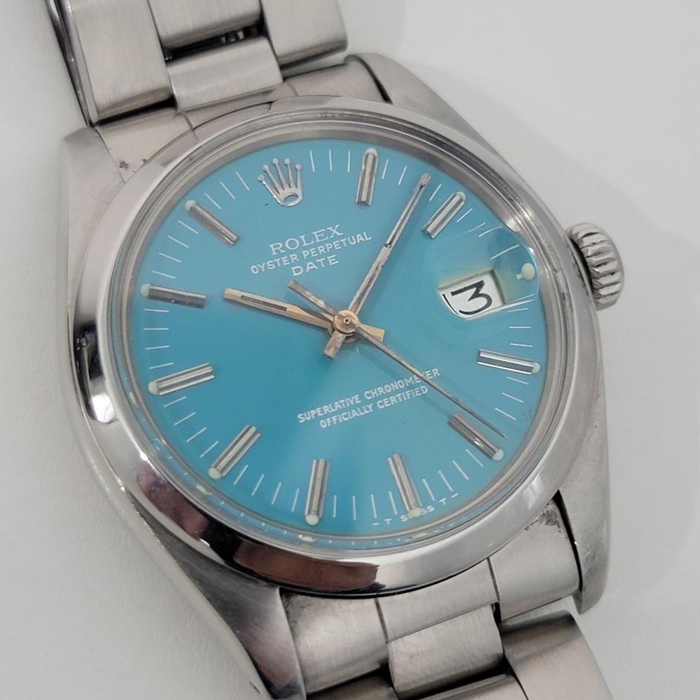Mens Rolex Oyster Perpetual Date Ref 1500 Automatic 1970s Vintage RA255 In Excellent Condition In Beverly Hills, CA