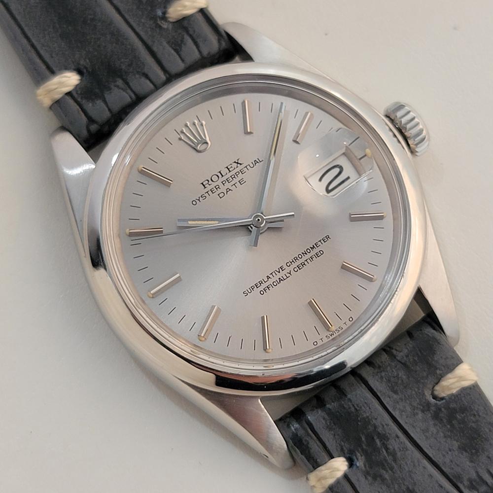 Mens Rolex Oyster Perpetual Date Ref 1500 35mm Automatic 1970s Vintage RA429 In Excellent Condition In Beverly Hills, CA