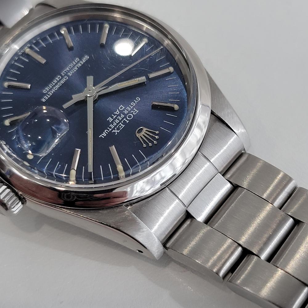 Mens Rolex Oyster Perpetual Date Ref 15000 Blue Dial Automatic 1980s RA167 In Excellent Condition In Beverly Hills, CA