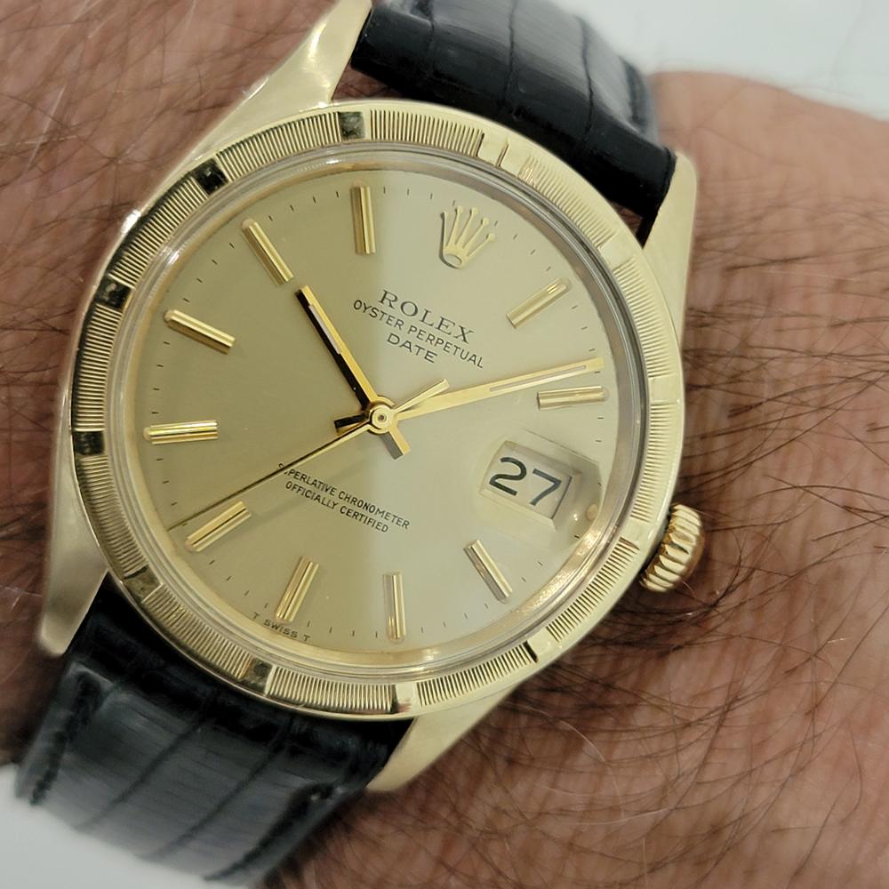 Mens Rolex Oyster Perpetual Date Ref 1501 35mm 14k Gold Automatic 1970s RA351 For Sale 6