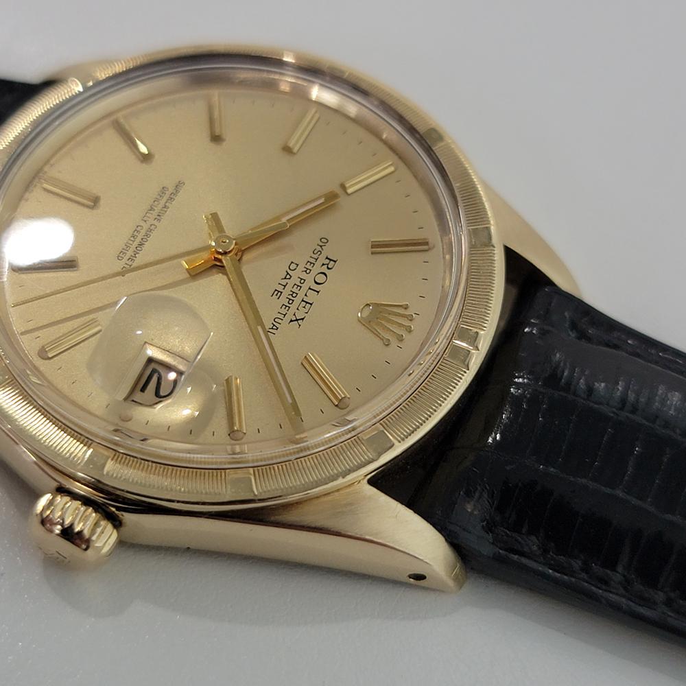 Mens Rolex Oyster Perpetual Date Ref 1501 35mm 14k Gold Automatic 1970s RA351 In Excellent Condition For Sale In Beverly Hills, CA