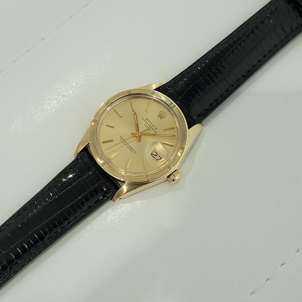 Men's Mens Rolex Oyster Perpetual Date Ref 1501 35mm 14k Gold Automatic 1970s RA351 For Sale