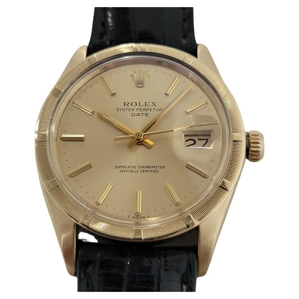 Mens Rolex Oyster Perpetual Date Ref 1501 35mm 14k Gold Automatic 1970s RA351 For Sale