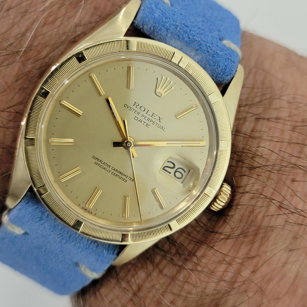 Mens Rolex Oyster Perpetual Date Ref 1501 35mm 14k Gold Automatic 1970s RA351B For Sale 6