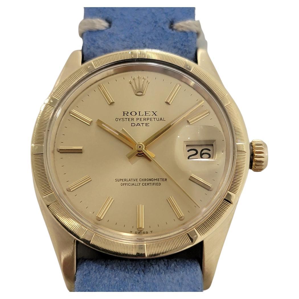 Mens Rolex Oyster Perpetual Date Ref 1501 35mm 14k Gold Automatic 1970s RA351B For Sale