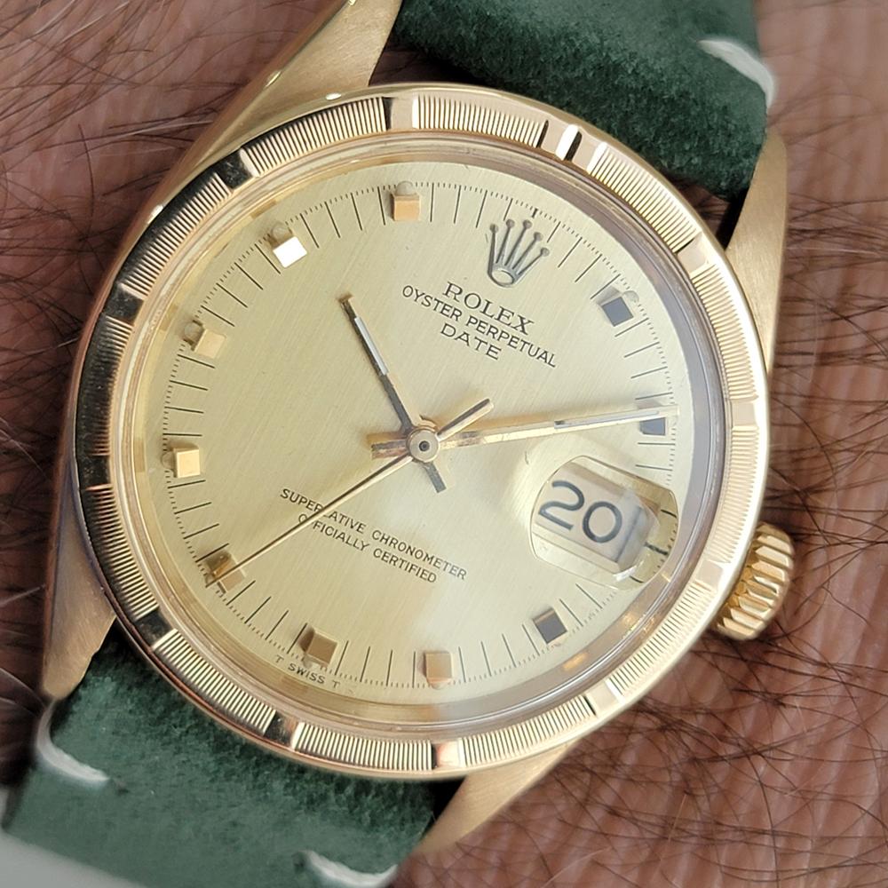Mens Rolex Oyster Perpetual Date Ref 1501 Solid 14k Gold Automatic 1960s RA496 For Sale 9