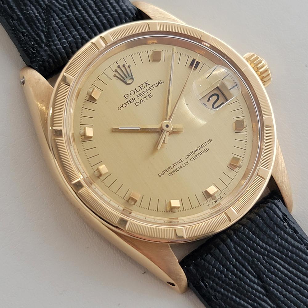 Mens Rolex Oyster Perpetual Date Ref 1501 Solid 14k Gold Automatic 1960s RA496B In Excellent Condition For Sale In Beverly Hills, CA