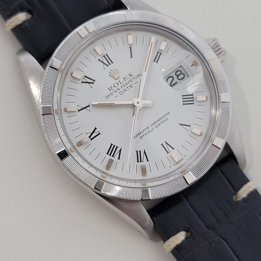 Mens Rolex Oyster Perpetual Date Ref 15010 35mm 1980s Automatic Swiss RA473B In Excellent Condition In Beverly Hills, CA