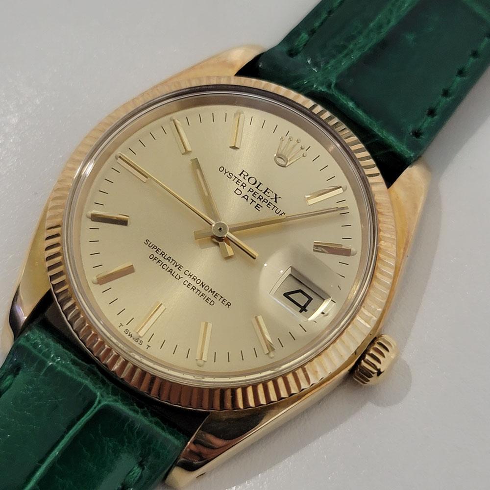 Men's Rolex Oyster Perpetual Date Ref 1503 14k Gold Automatic 1970s RJC192G In Excellent Condition For Sale In Beverly Hills, CA