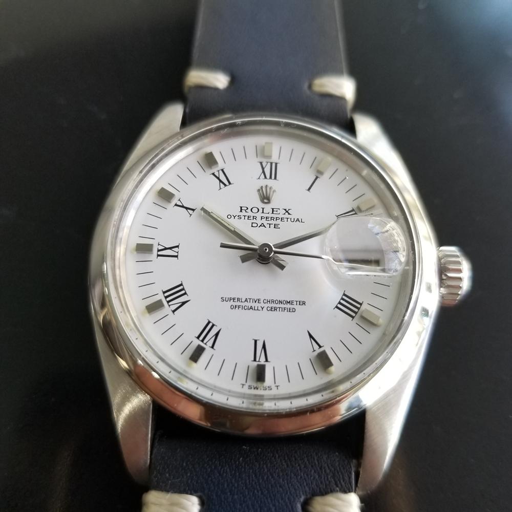 Mens Rolex Oyster Perpetual Date Ref.1500 Automatic, c.1970s Swiss RA132BLU In Excellent Condition In Beverly Hills, CA