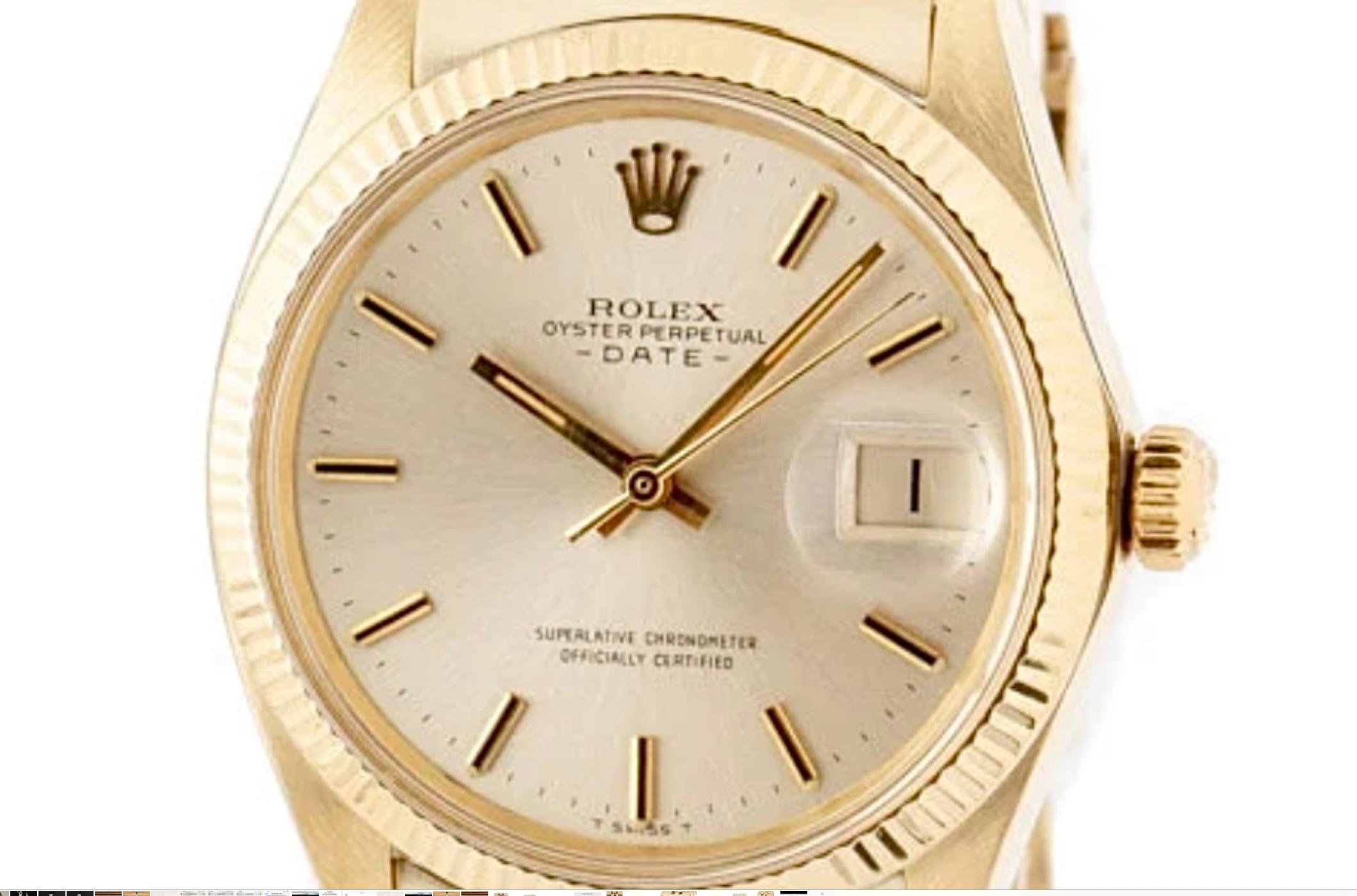 Mens Rolex Oyster Perpetual Date Solid 14K Yellow Gold Watch Champagne Dial In Good Condition For Sale In Bradenton, FL